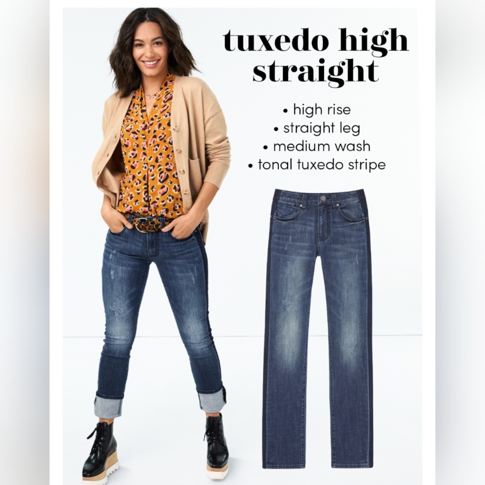 Cabi Tuxedo High Straight Jeans, size 8